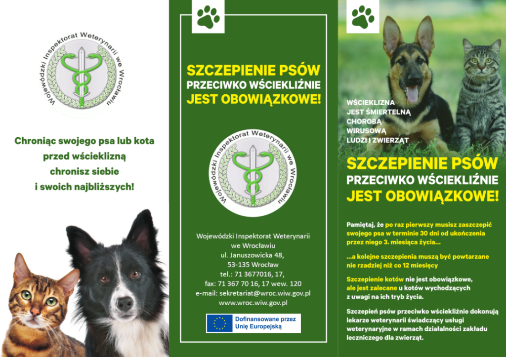 Informacja oraz&nbsp;ulotka na&nbsp;temat wścieklizny przygotowaną przez Wojew&oacute;dzki Inspektorat Weterynarii we Wrocławiu można znaleźć bezpośrednio na&nbsp;stronie Wojew&oacute;dzkiego Inspektoratu Weterynarii we Wrocławiu.