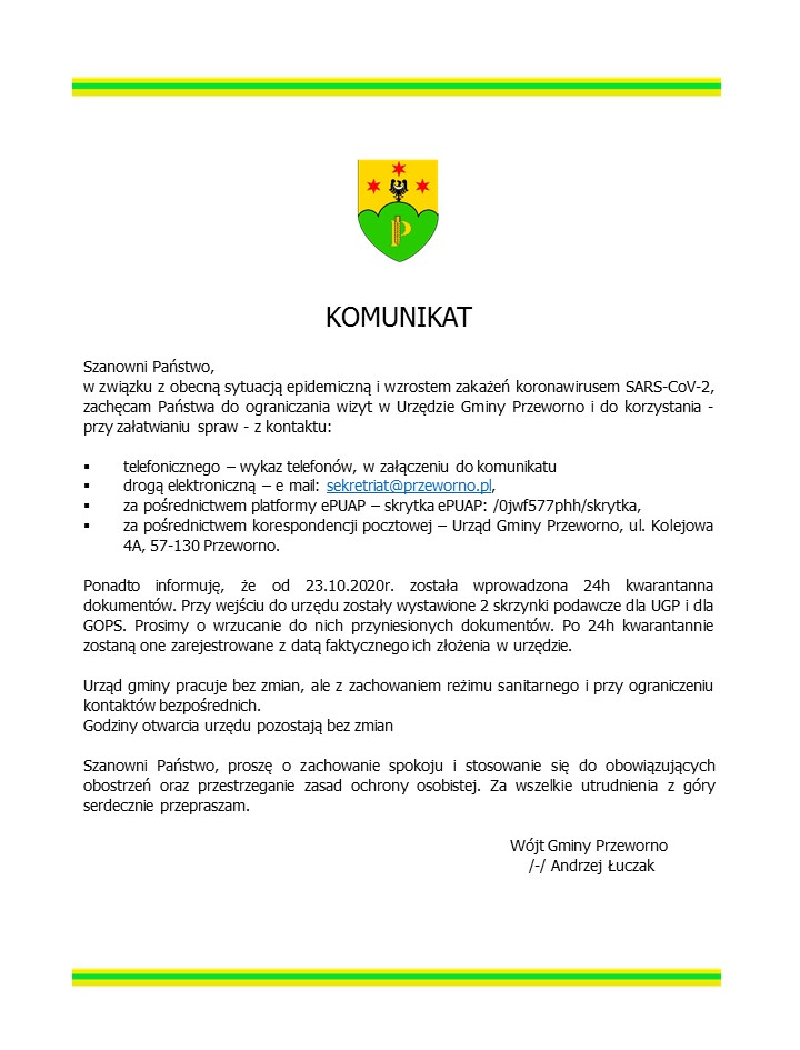 KOMUNIKAT WÓJTA - PLAKAT