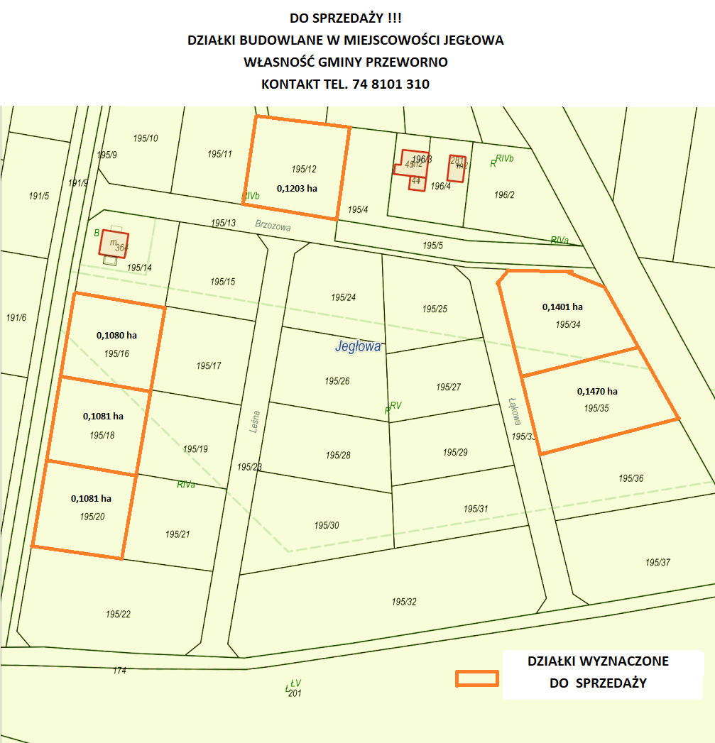 Działki budowlane na&nbsp;sprzedaż w&nbsp;miejscowości Jegłowa, kontakt pod numerem 748101310
