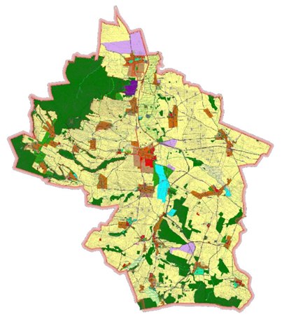 mapa gminy zawierajaća dane z miejscowego planu zagospodarowania przestrzennego