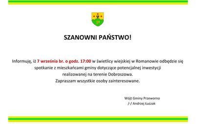 Zdjęcie do Spotkanie z mieszkańcami - potencjalna inwestycja w Dobroszowie!